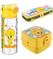 3'LÜ okul seti SULUK ve KARE Beslenme Seti ve Kalemlik - Sızdırmaz Suluk ve çok bölmeli Beslenme Kutusu ve Kalemlik (tweety)