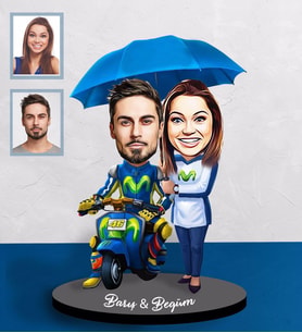 Kişiye Özel Vespa Motorcu Sevgili  Karikatürlü Ahşap Biblo  Mod-1