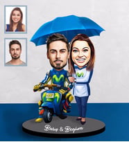 Kişiye Özel Vespa Motorcu Sevgili  Karikatürlü Ahşap Biblo  Mod-1