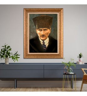 Altın Varaklı Çerçeveli Paspartulu Atatürk Tablo TR0961 (Gold)