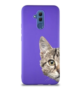Huawei Mate 20 Lite Soft Premier Kapak Catface Tasarımlı Silikon Kılıf - Mor (Şeffaf)