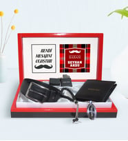 BK Gift Kişiye Özel Dünyanın En İyi Babası Tasarımlı Mesajlı Kutuda Cüzdan Kemer Çakmak Tespih ve Anahtarlık Hediye Seti-4
