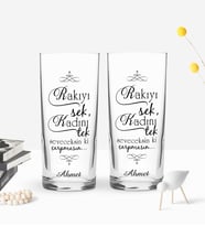 BK Gift Kişiye Özel Renkli Baskılı Rakıyı Sek Tasarımlı İkili Rakı Bardağı Seti-1 (Beyaz)