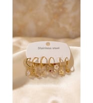 316L Çelik Gold Renk Çiçek Detaylı Kadın Küpe Seti TJ-BKP12090