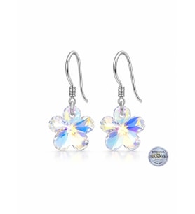 925 Ayar Swarovski Taşlı Bella Flora Papatya Çiçeği 12 mm Crystal AB Kadın Sallantılı Gümüş Küpe