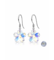 925 Ayar Swarovski Taşlı Bella Flora Papatya Çiçeği 12 mm Crystal AB Kadın Sallantılı Gümüş Küpe