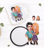 BK Gift Kişiye Özel Sevgililer Karikatürlü Beyaz Kupa ve Ahşap Bardak Altlığı Hediye Seti-80