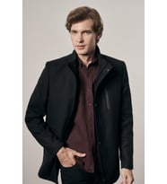 Siyah Dik Yaka Tam Astar Classic Slim Fit Esnek Kaşe Kaban 1008255150