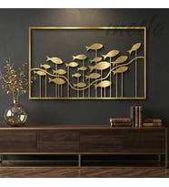 Metla Metal Çerçeveli Balık Sürüsü Gold ve Siyah Modern Metal Duvar Tablosu Salon Ofis Dekorasyonu ve Hediye Seçeneği
