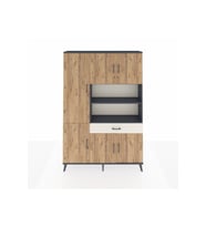 Arges Dolap 10 Raflı Tek Çekmeceli 6 Kapaklı 132x30x195 Antrasit-Çam/Aytaşı