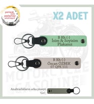 Motorcu Tarzına, İsim Plaka ve B Rh (-) Kan Grubu Yazılı Hediyelik x2 Anahtarlık Set, Yeşil-Pudra-Gr (Çok Renkli)