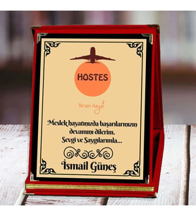 Hostes Baskılı Plaket (1. Tasarım)  Kişiye Özel (Kırmızı)