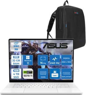 Asus Rog Zephyrus G16 GU605CR Intel Core Ultra 9 285H Aı 32GB 4tb SSD RTX5070TI-12GB 120W WIN11PRO 16" OLED 2.5k 240Hz 0.2ms 550 Nits Wqxga (2560 x 1600) Taşınabilir Bilgisayar WQR204115+ZETTAÇANTA