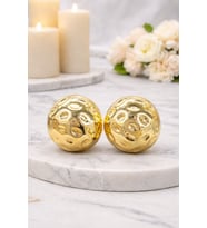 Bombeli Delikli Düğme Çelik Küpe (Gold)