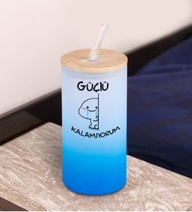 BK Gift Esprili Tasarım Mavi Renk Pipetli Buzlu Cam Bardak 600ml - 11, Arkadaşa Hediye, Doğum Günü Hediyesi