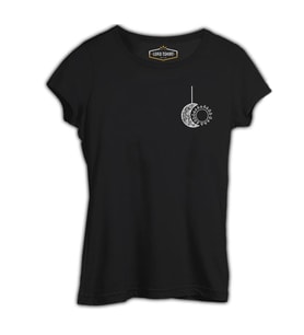 Mandala - Ay ve Güneş Siyah Kadın Tshirt