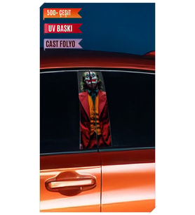 Araç Kapı Direk Kaplama Folyosu Joker Desenli (Sağ Sol Takım) Uyumlu (2 Adet) - (Çok Renkli)