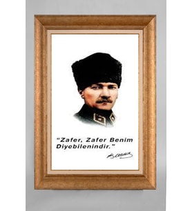 Altın Varaklı Çerçeveli Paspartulu Atatürk Tablo a302 (Gold)