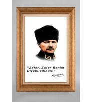 Altın Varaklı Çerçeveli Paspartulu Atatürk Tablo a302 (Gold)