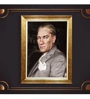Altın Varaklı Çerçeveli Paspartulu Atatürk Tablo z4723 (Gold)