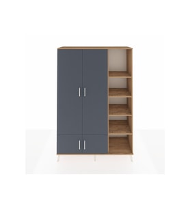 Hyperion Dolap 6 Raflı 4 Kapaklı Tek Askılı 132x44x195 Çam-Antrasit/Çam