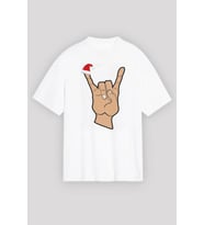 Yılbaşı Noel Başlıklı Serçe Parmak Baskılı Oversize Bisiklet Yaka T-shirt - Beyaz
