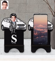 BK Gift Kişiye Özel Plakalı Erkek Ford Kuga Karikatürlü Ahşap Biblo Telefon Standı-1