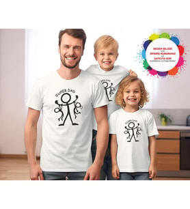 Kişiye Özel Babalar Günü Hediyesi Çöp Adam Tasarımlı Baba & Oğul/Kız Çocuklar Tişört Kombin