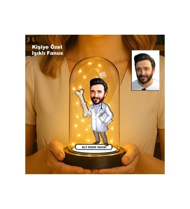Kişiye Özel Erkek Karikatür Fanus  Meslek ve Hobi Temalı Işıklı Biblo