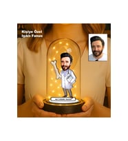 Kişiye Özel Erkek Karikatür Fanus  Meslek ve Hobi Temalı Işıklı Biblo