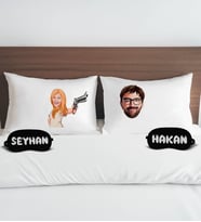 BK Gift Kişiye Özel Karikatürlü Pamuklu Yastık Kılıfı ve Göz Bandı Çift Uyku Seti-1, Tasarım Ev Tekstili, Uyku Bandı, Ev Hediyesi