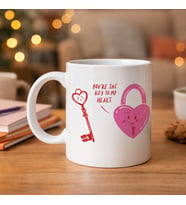 Northcity Model 27 Kalp ve Anahtar Tasarımı Porselen Kupa - 'You're The Key To My Heart' Sevgiliye Hediyesi