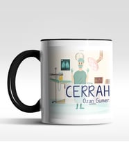 Kişiye Özel Cerrah Tasarımlı Siyah Kupa (Siyah - Beyaz)