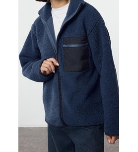 Tarz Oversize Dik Yaka Standart Kol Uzun Polar Fermuarlı Uzun Kol Cep Detaylı Örme Sweatshirt