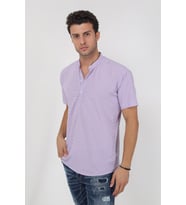 Erkek Hakim Yaka Yarım Patlı Ekoseli Kısa Kollu Slim Fit Gömlek 21Y-4300602-01 Mor