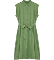 Moda Rahat Günlük Keten Görünümlü Dokuma Gömlek Yaka Kısa Kol A-Line Midi Boy Büyük Beden Elbise