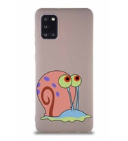 Samsung Galaxy A31 Soft Premier Kapak Salyangoz Gary Tasarımlı Silikon Kılıf - Pudra (Şeffaf)