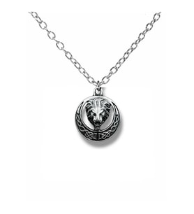 Lion’s Emblem – Gotik Aslan Kafası Daire Figürlü Unisex Kolye (60 cm Zincirli) (Gümüş)