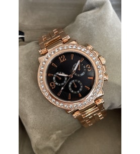 Özel Saat Kutusu ile Minimal Tarz Kadın Kol Saati Zarif Metal Kordon Rose Gold Siyah Zirkon Taş Detaylı Şık Arkadasa Sevgiliye Kardese Ese Dosta Ablaya Dogum Gunu Yildonumu İcin Hediyelik Kol Saati Dogum Gunu icin Hediyelik Avantajlı Ürün