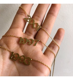 Kişiye Özel 925 Ayar Gümüş Old English Font Yıl Kolye (Gold)