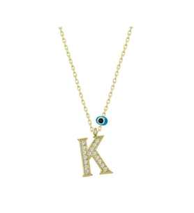 Gümüş Nazar Gold K Harfi Kadın Kolye CSR2184336