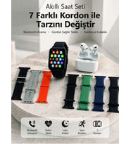 Bluetooth Görüşme Destekli Akıllı Saat Seti Kablosuz Kulaklık, 7 Kordon ve Çoklu Spor Modu