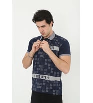 Erkek Polo Yaka tişört Slim Fit Baskılı Kısa kol T-Shirt - Lacivert