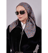 Mini Yazı Detayi Twill İpek Eşarp-0926 (Gri)