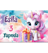 Hediye ve Unicorn Temalı Doğum Günü Afişi 35X50 cm