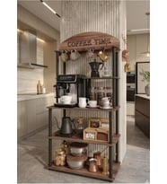 Kahve Köşesi Dolabı Çok Amaçlı Kitaplık 140x69x39 cm – Kahve Makinesi Standı, 1. Sınıf MDF, Demonte Kolay Kurulum (Ceviz)