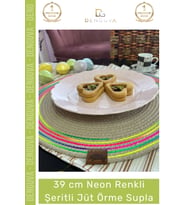 #Supla El Yapımı Modern Neon Amerikan Servis 39 cm Kaliteli Sunum Şık Şeritli Jüt Örme Supla