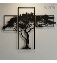 Metla Metal Üçlü Afrika Ağacı Modern Tasarım Metal Duvar Tablosu Salon Ofis Yeni Ev Hediyesi