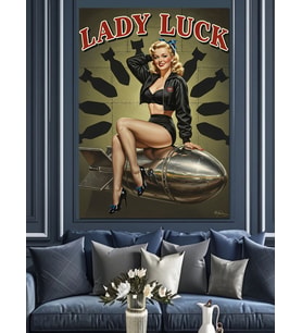 Şanslı Kız Pin-Up Retro Dekoratif Kanvas - Mdf Ahşap Tablo