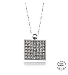 Swarovski Crystal Taşlı Kare Gümüş Kadın Kolye